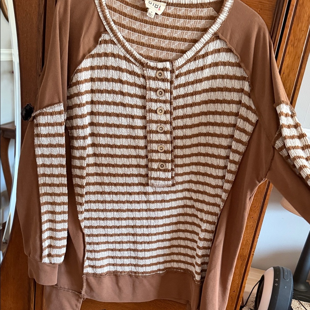 BiBi Brown and White Striped Blouse